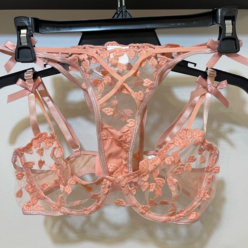 Elegant Lace Embroidered Lingerie Set - Pink